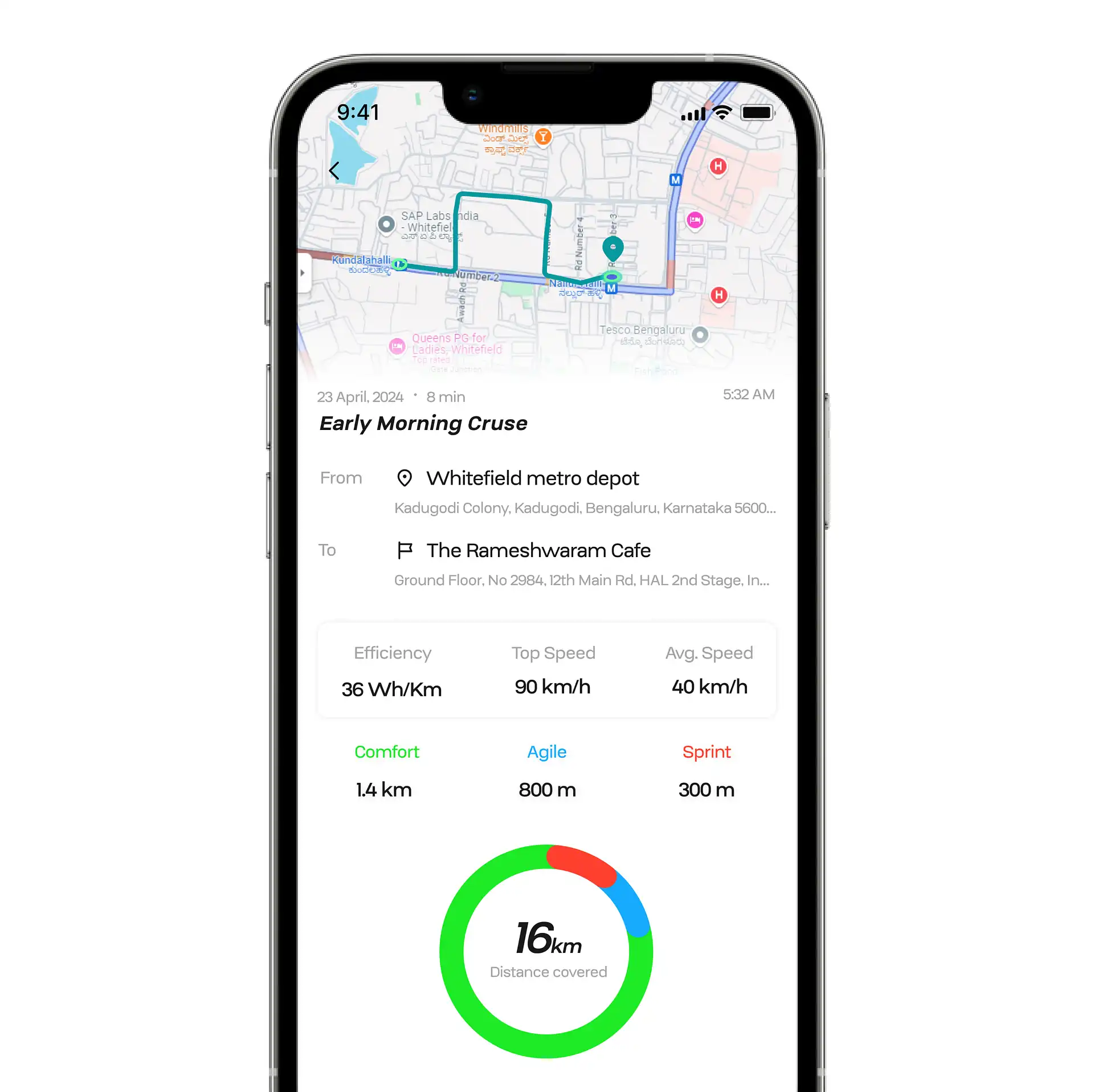 Ride insights in the Raptee.HV app